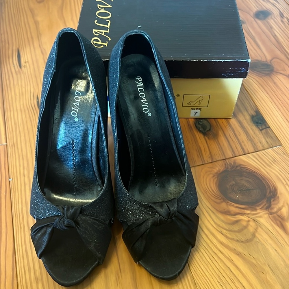 Palovio glitter black peep toe heels 7